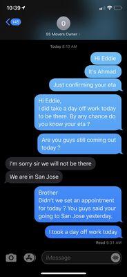 Messaging between me and the owner Eddie