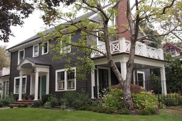 Exterior painting of Gray Colonial style home in historic NE Portland neighborhood