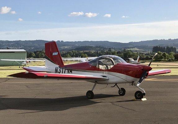 One of the many aircraft based at Twin Oaks Airport. This model is manufactured in Aurora, OR (Van's RV-12is).