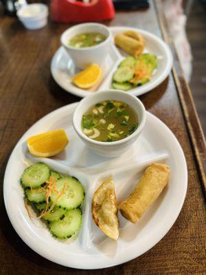 Lunch specials get  Free egg rolls, gyoza,soup and cucumber salad every Monday to Friday .