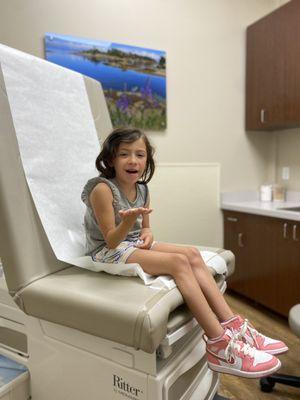 My daughter in the exam room as we waited for the X-ray results. Very clean and comfortable.