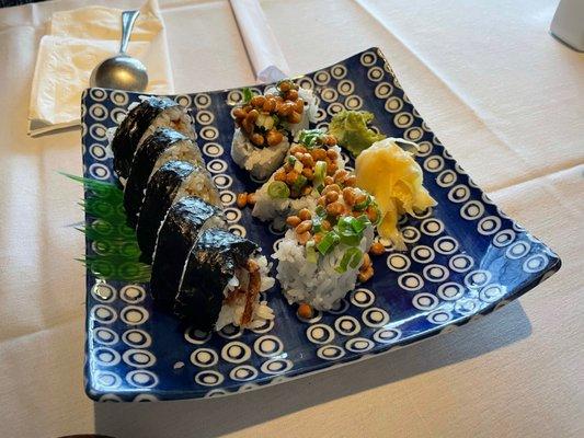 Spider roll and natto roll