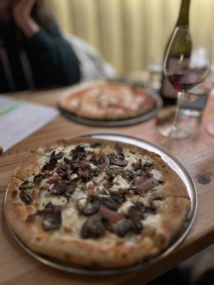 Wild Mushroom Pizza, Margherita Pizza.