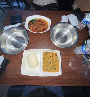 Egusi Soup with pounded yam & Amala & Gbegiri & Ewedu