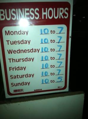 Actual business hours. Don't be fooled by old picture