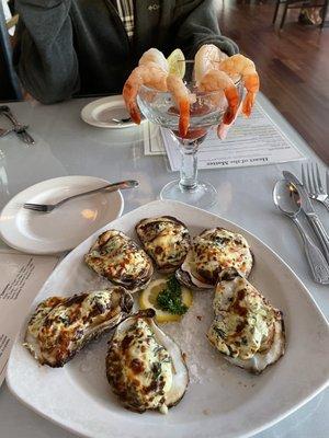 Shrimp Cocktail and Oysters Rockefeller.