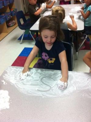 Letter formation in cool whip!