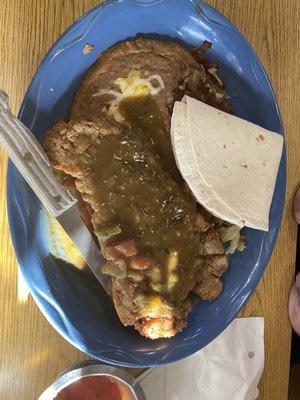 Mexican chicken fried steak with green chile sauce