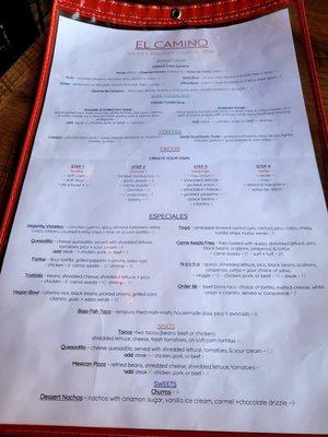 El Camino Menu