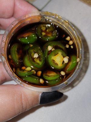 My little mix of slice jalapeños n spicy garlic shoyu