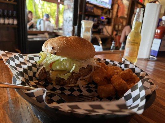 Burger and tots.