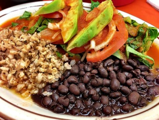 Vegan sopes with black beans and brown rice. Great food!