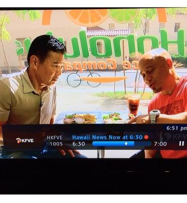 Filming another episode of "cheap Eats" w/ Guy Hagi for KFVE. Healthy food @ Honolulu Juice Co.