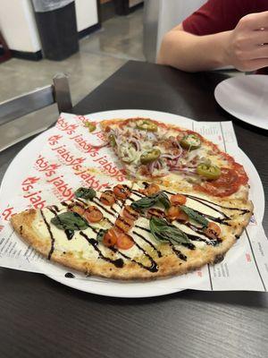 half caprese half custom pizza