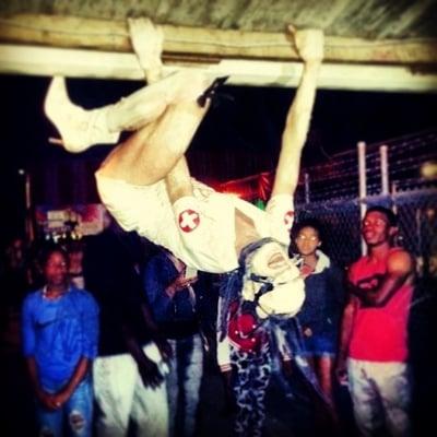 a drag nurse "dancing" on the ceiling.