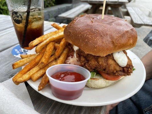 Fried haddock sandwich and cajun fries. Awesome serving and is delicious!!!