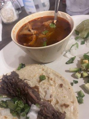 Special: 3 barbacoa tacos with a side cup of menudo