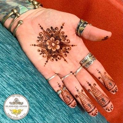 Organic henna stain on palm following Island Girl's aftercare