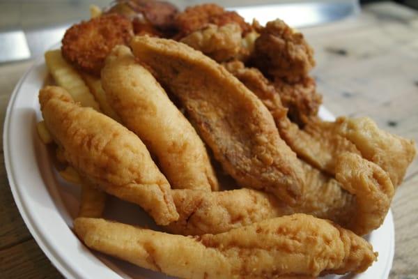 Fried perch on the Seafood Platter.