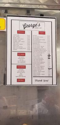 Menu as of May 2018