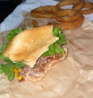 Triple Double Burger Meal with Beer Battered Onion Rings