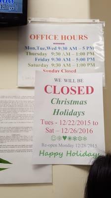 Christmas hours 2015