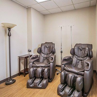 Kick back and relax in our zero-gravity massage chairs!