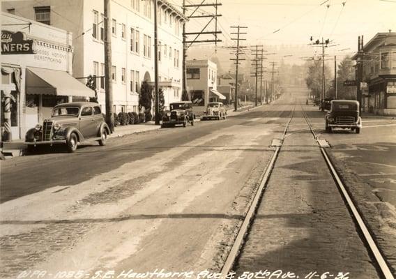 A vintage photo shows our building in the early days of the neighborhood (1936).