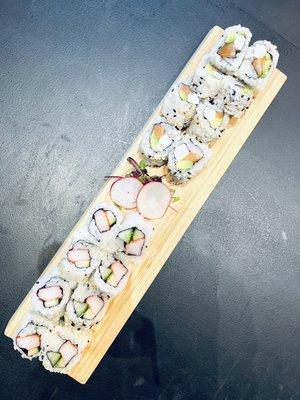 Cali roll $7 4/5 stars and Philly roll (happy hour) $6 4/5 stars.