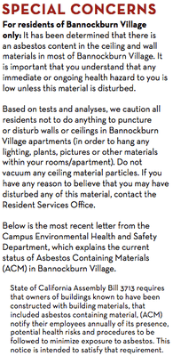 Bannockburn Housing Contract and Handbook Detail on Asbestos Warning