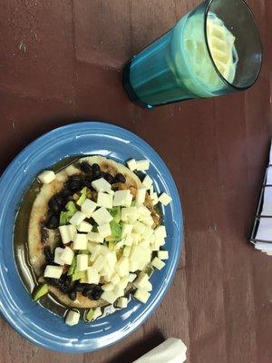 Turmeric chai tea and loaded arepas.