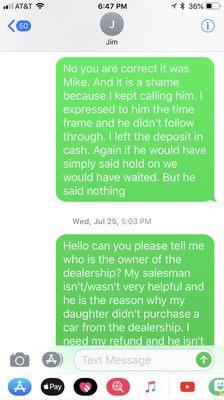 Me texting jim the manager