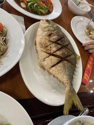 Deep fried pompano fish