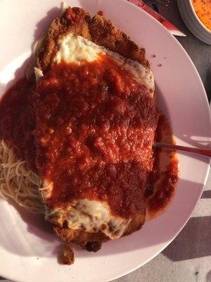 Veal parmigiana with angel hair