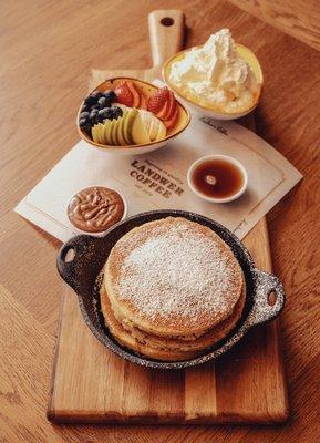 Landwer's Pancakes served with fruit, Nutella and maple syrup