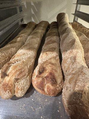 Freshly baked baguettes for sandwiches