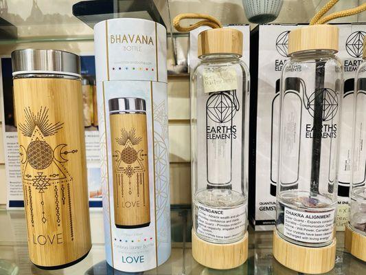 Bamboo tea water bottles and Earth Elements Crystal water bottles