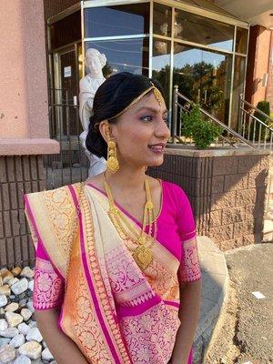 Natural make up and sari drape done by Parul