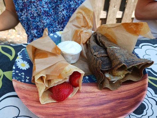 Strawberry and cream crepe and buckwheat zora