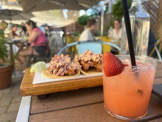 Fish tacos and strawberry margarita