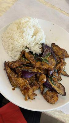 Basil Eggplant, chicken & prawns.