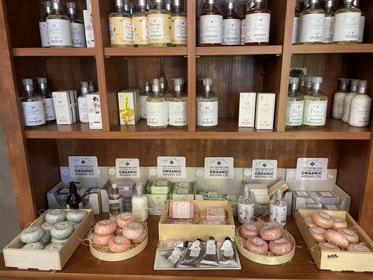 Organic soaps and lotions.