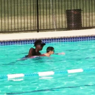 My son's 1st swimming class.