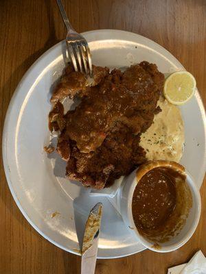 The schnitzel and gravy. The gravy tasted like brown gravy mix from a box. All this for over $20.