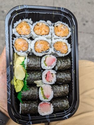 Spicy yellow tail roll, yellowtail roll with scallions, yellowtail row with habanero. Tiny tiny little rolls.  Extremely underwhelming.