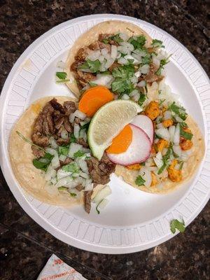 Tacos: chicken, Beef, Pork