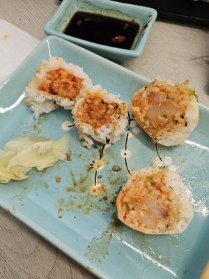 Spicy tuna and yellow tail rolls.