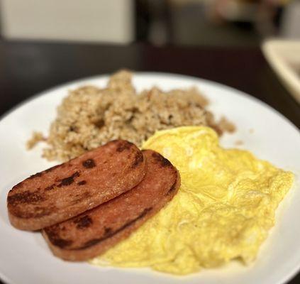 내 사랑! Breakfast Special, crispy Spam & Kimchee Fried Rice! Hits the spot every time!