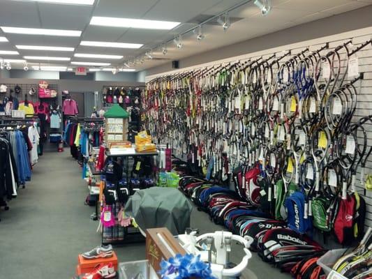 large selection of racquets, etc.