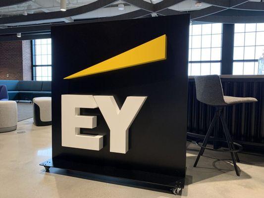 Interior lobby signage popup for our client EY by The Sign Factory Inc.